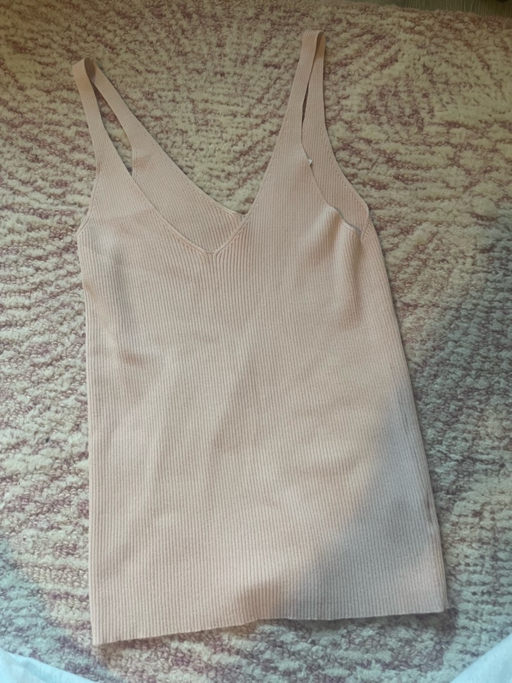Double Zero Light Pink Ribbed V-Neck Tank Top
